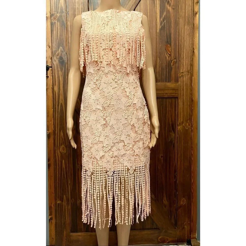 Studio Lace Fringe Cocktail Dress Peach Women’s Sz EU36 USA Sz 4 NWT $185 MSRP